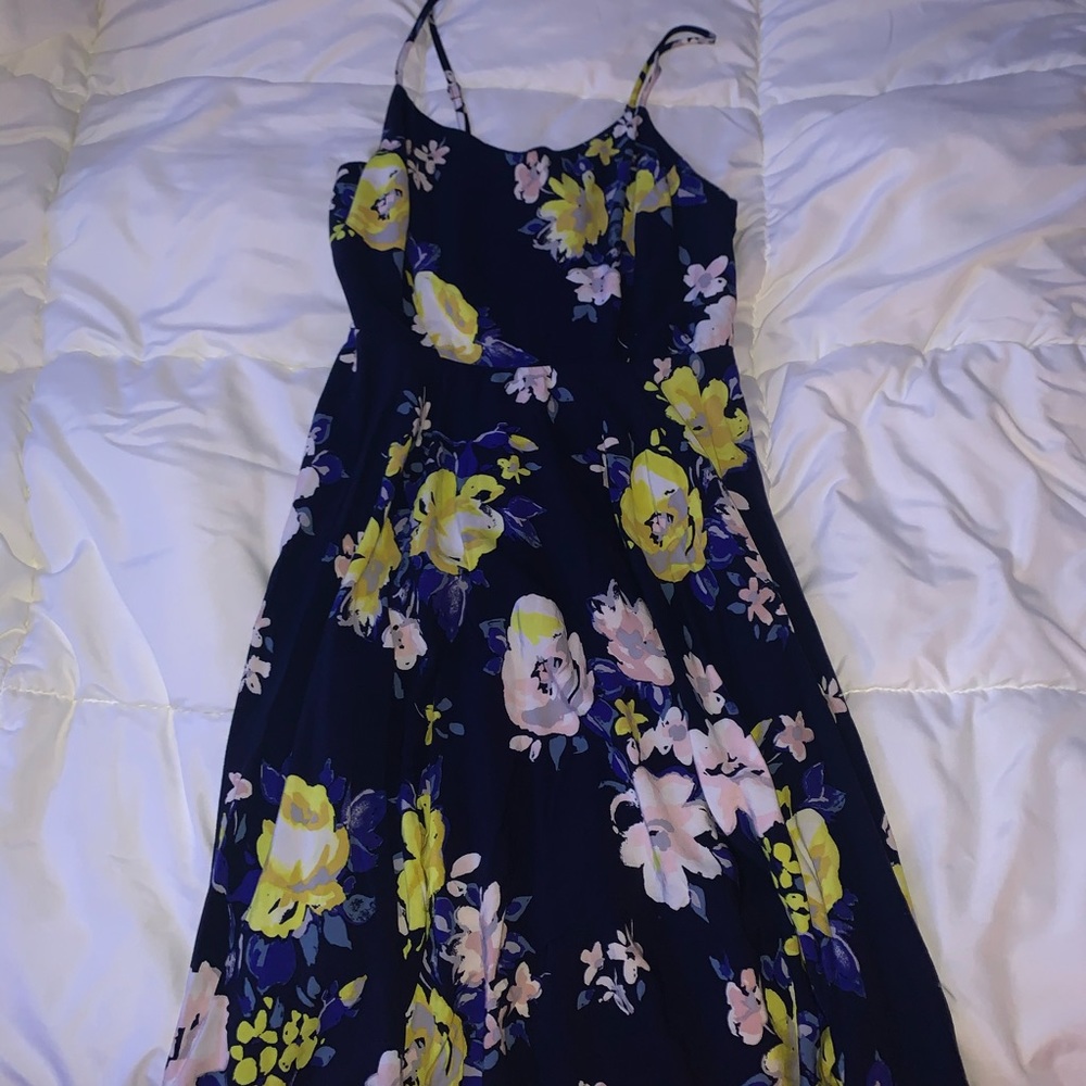 blue floral print dress